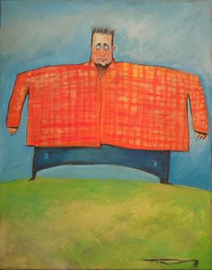 man in orange plaid shirt