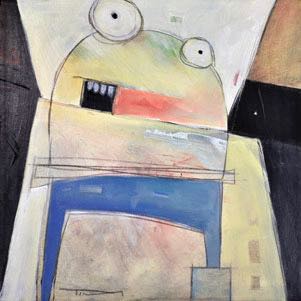 man with cement block shoe