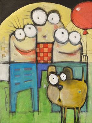 trio with dog and balloon