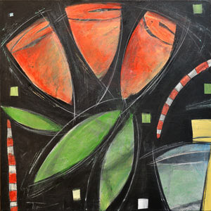 tulips and water glass