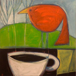 coffee with red bird