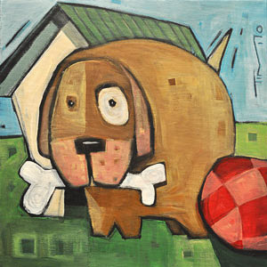 square dog with ball